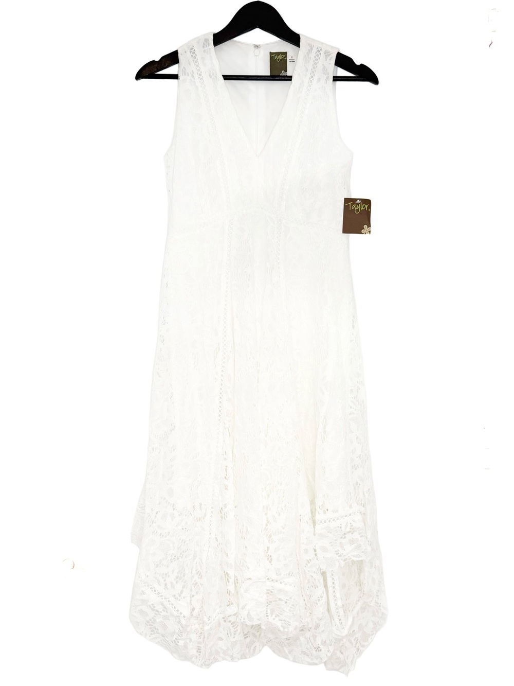 Taylor White Lace Asymmetrical Flare Dress NWT